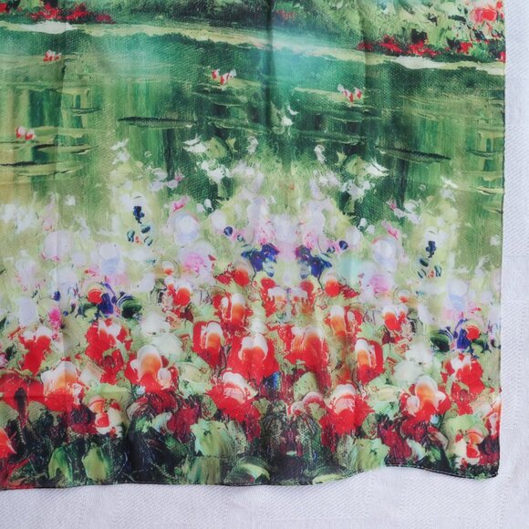 Vimate | New silk scarf green floral watercolor 34” x 34” square scarf - Picture 8 of 8